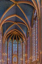 Paris; France - August 10; 2023: La Sainte Chapelle with artistic stained glass windows with gothic architecture; Unesco heritage site