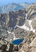 Corse (France) - Corsica is a big marine french island in Mediterranean Sea, with hights mountains. Here the Monte Cinto peak of island, 2706 meters