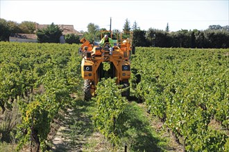 Gregoire Grape harvesting machinery near the Rhône wine village of Séguret in Vaucluse Provence, France