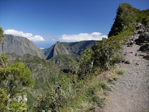 Iconic hike in Mafate, view of the Port from Scout path on the way to Aurere, Reunion island, France