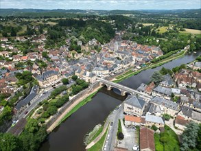 Montignac Lascaux town France Drone , aerial , view from air