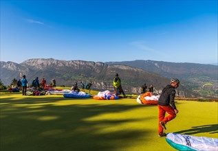 Panorama of the Alps from the Col de la Forclaz de Montmin, where paragliders take off, Haute Savoie, France