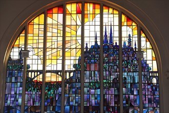 Stained glass window at Central Railway Station in Luxembourg City