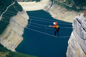 via ferrata in north Alps mountains near Alberville, France, Alps