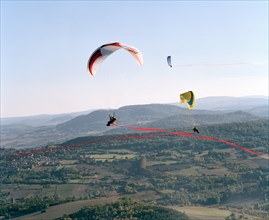 Powered paragliding from the Gergovie plateau Massif Central France