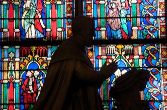 Stained glass window of Notre Dame de Paris. France