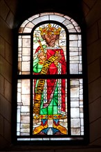 FAMOUS GLASS PANE SHOWING KING DAVID, AUGSBURG CATHEDRAL, UNSERER LIEBEN FRAU CHURCH, AUGSBURG, BAVARIA, GERMANY