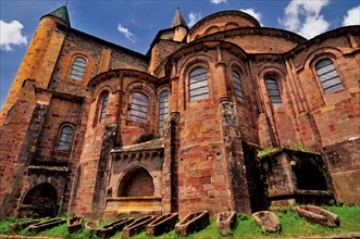 France, Conques: Back view of the Abbey St. Foy