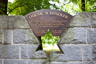 Detail of monument to Oskar Schindler over the road vis-a-vis of his birthplace in his native town.