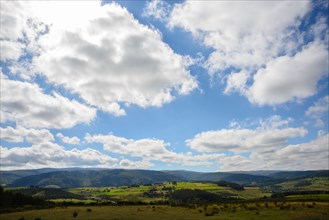 View towards Mont Lozère from les Alpiers de Bleymard on the Robert Louis Stevenson Trail in the Cévennes, Lozère, France