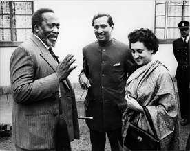 Indira Gandhi chatting with Jomo Kenyatta on his visit to India