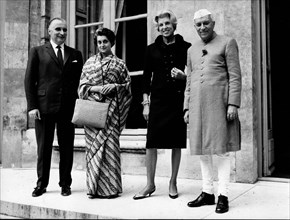 Jawaharlal and Indira Gandhi visit Georges Pompidou in Paris