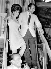 Raquel Welch and Marcello Mastroianni arriving at a club