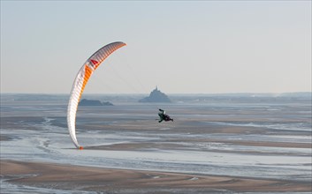 paragliding, mont st michel, normandy, france