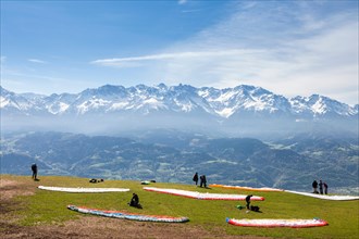 Paragliding at Saint Hilaire du Touvet, Natural park of Le Chartreuse, Isère, Rhône-Alpes, France