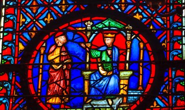 King Adviser Medieval Life Stained Glass Saint Chapelle Paris France.