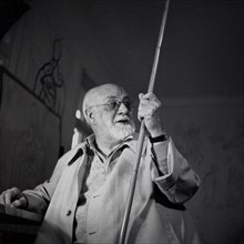 1951, historical, french artist Henri Matisse working on his designs for the Chappelle du Rosaire de Vence.