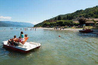 Beach / beachfront  on the lake at Conjux ( Port de Conjux ) – on Lake du Bourget (Lac Du Bourget) in Savoy, France.