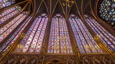 PARIS, FRANCE –FEBRUARY 05, 2014:  Interiors and architectural details of the Sainte Chapelle, built in 1239,    February 05, 2014 in Paris, France.