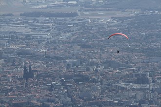 Paragliding from the Puy de Dôme, above Clermont-Ferrand, Auvergne, France