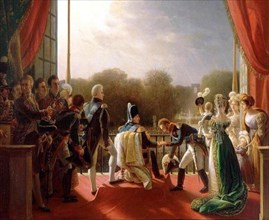 . English: Louis XVIII and the French royal family assisting at the return of the troops of the Spanish expedition from the balcony of the Tuileries, 1824 Français : La Famille royale et la Cour entou...