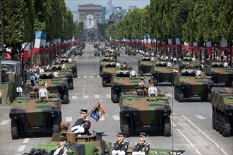 French soldiers, sailors, airmen and Marines lmarch in the annual Bastille Day military parade down the Champs-Elysees in Paris, July 14, 2017. DoD photo by Navy Petty Officer 2nd Class Dominique Pine...