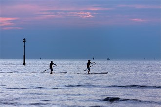 Dunkirk. France. 09.12.16. Stand up paddle surfing or stand up paddle boarding is an offshoot of surfing that originated in Hawaii.