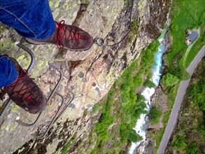 Via ferrata of Coumely near the Gavarnie Circus in Hautes-Pyrenees, Occitanie France