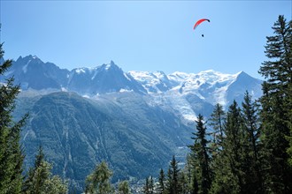 Summer paragliding at Chamonix near Mont Blanc