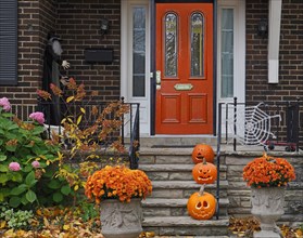 front porch with Halloween decorations