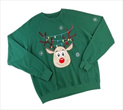 Christmas sweater with deer on white background