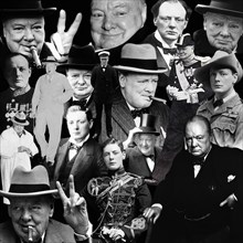 Montage of vintage images depicting Winston Churchill through the years.