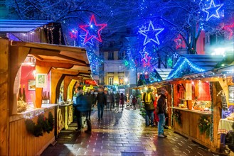 Strasbourg, France - December 2017. Place des Meuniers Christmas market in Capitale de Noel, Alsace.