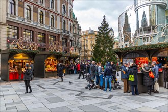 View of Christmas Market and tree in Stephansplatz, Vienna, Austria, Europe