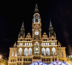 LIBEREC, CZECH REPUBLIC - NOVEMBER 30, 2020. Christmas markets in Liberec, Christmas-lit town hall in Liberec. Czech Republic