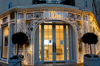 Dior with Christmas lights on avenue Montaigne - Paris, France