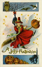 Vintage / Antique Halloween celebration card / postcard "A Jolly Halloween".