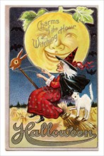 Vintage Halloween greeting card / postcard. Early 1900s. Charms of the Witching Hour.