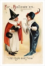 Vintage Halloween greeting card / postcard. Early 1900s. For Halloween "old style and new".