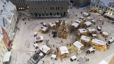 Christmas market in snow clad old Tallinn