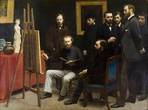 A Studio At Les Batignolles, painting in oil on canvas by Henri Fantin Latour, 1870