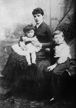 Winston Chruchill aged 7 with his mother, Lady Randolph Churchill, and his brother Jack.  Blenheim Palace. 1882