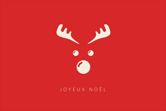 Merry Christmas lettering  in French (Joyeux Noël) with reindeer. Christmas card concept