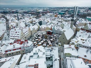 Aerial View of the Christmas Market in Tallinn Old Town, Estonia