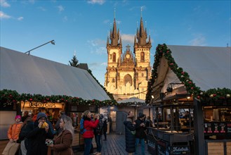 Food vendors in the prague Christmas Market, a popular travel destination the old town area on December 08, 2022 in Prague, Czech Republic