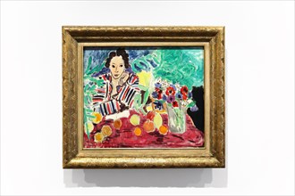 Nice, France - November 20, 2023: "Striped dress, fruits and anemones" by Henri Matisse, 1940. At the Musee Matisse in Nice, France.