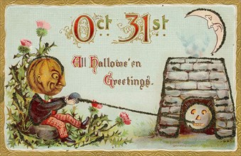 "Oct 31st: All Hallowe'en greetings" circa 1908.  Vintage Archive Halloween Postcard, circa 1900s