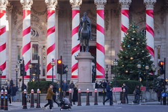 The columns of Royal Exchange are dressed for Christmas, at Bank in the City of London, the capital's financial district, on 20th November 2024, in London, England.