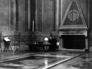 Benito Mussolini The Cabinet at work of the Capo Del Governo head of the Italian Government at the Palazzo Venetia in the huge hall is nothing but Mussolini working table the rest is quite empty LAFja...