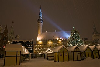 Christmas market at town hall square in Tallinn, Estonia